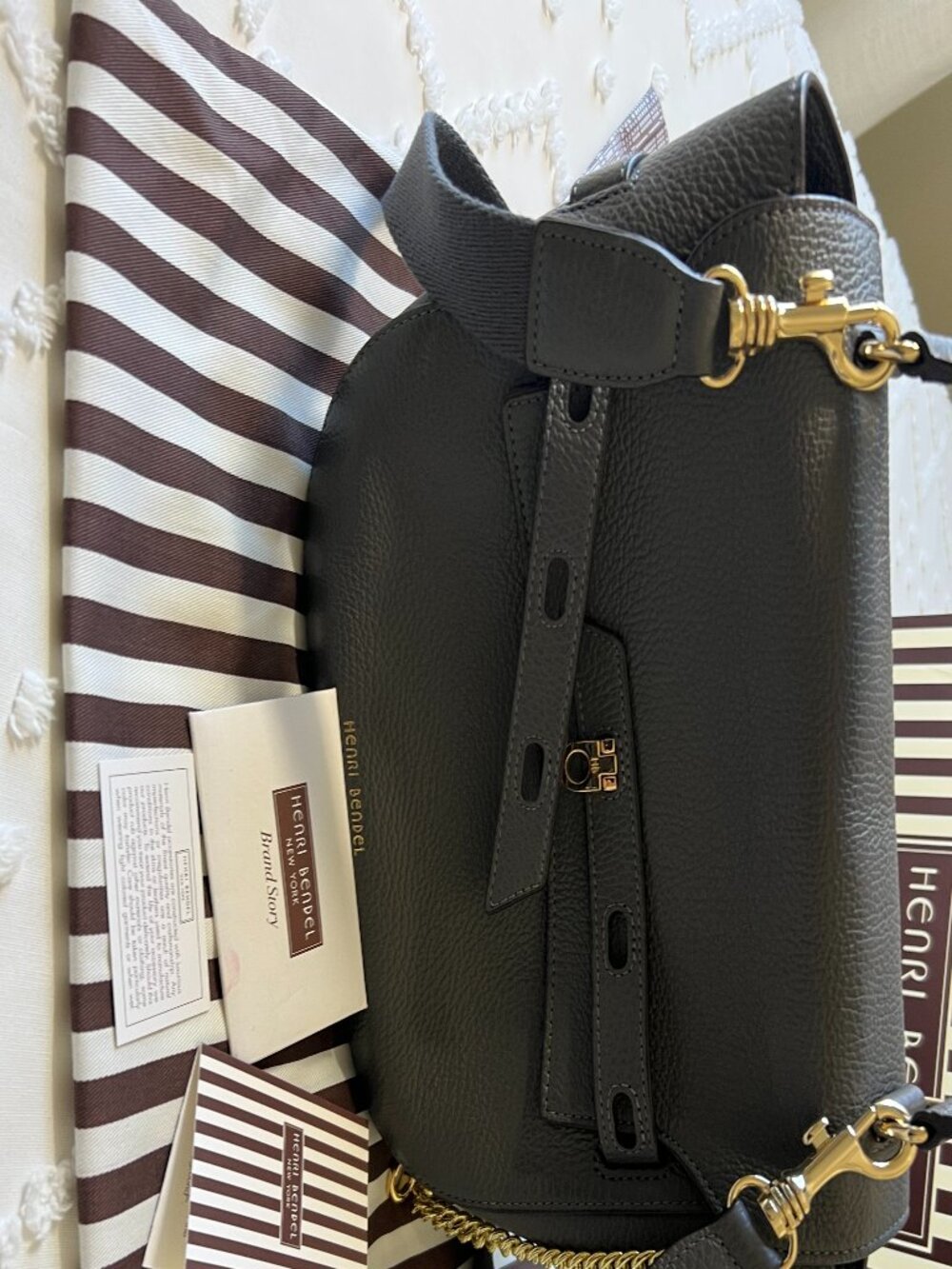 NWT Henri Bendel Uptown Satchel Gray Pebbled Leather Convertible Crossbody - Picture 5 of 16